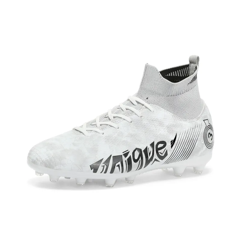Kuding Soccer Shoes Unisex Mid Top Black/White/Blue-7