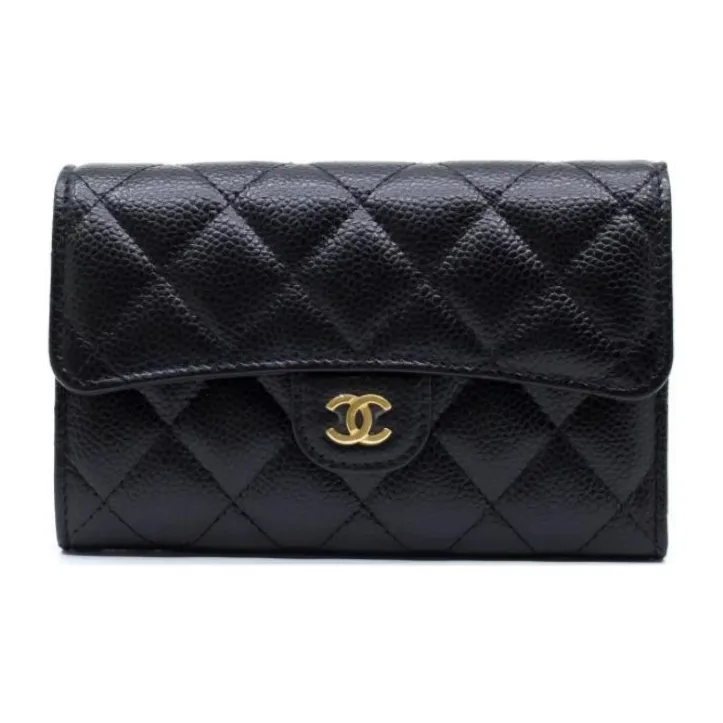 CHANEL Grain Embossed Litchi Grain Cow Leather Wallet Women's Black-0