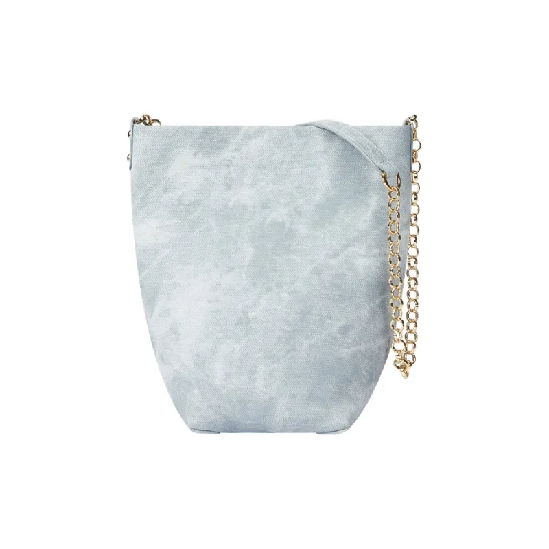WANACCESSORY PU Bucket Bags Shoulder Bags Medium Size Unisex Sand Dune/Light Denim Blue-5