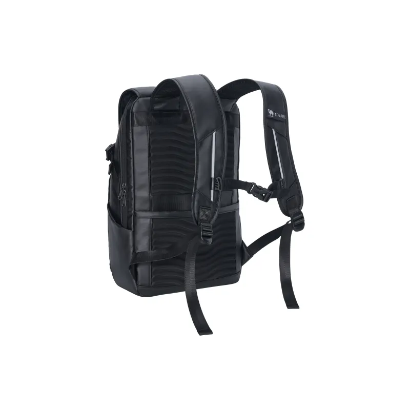 CAMEL PU Backpack Medium Size Unisex Deep Black-3