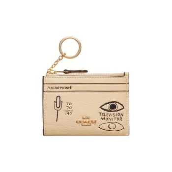 COACH Basquiat Artist Graffiti, Collaboration Skinny Id Case Leather Coin And Card Holder Women's Milk Tea