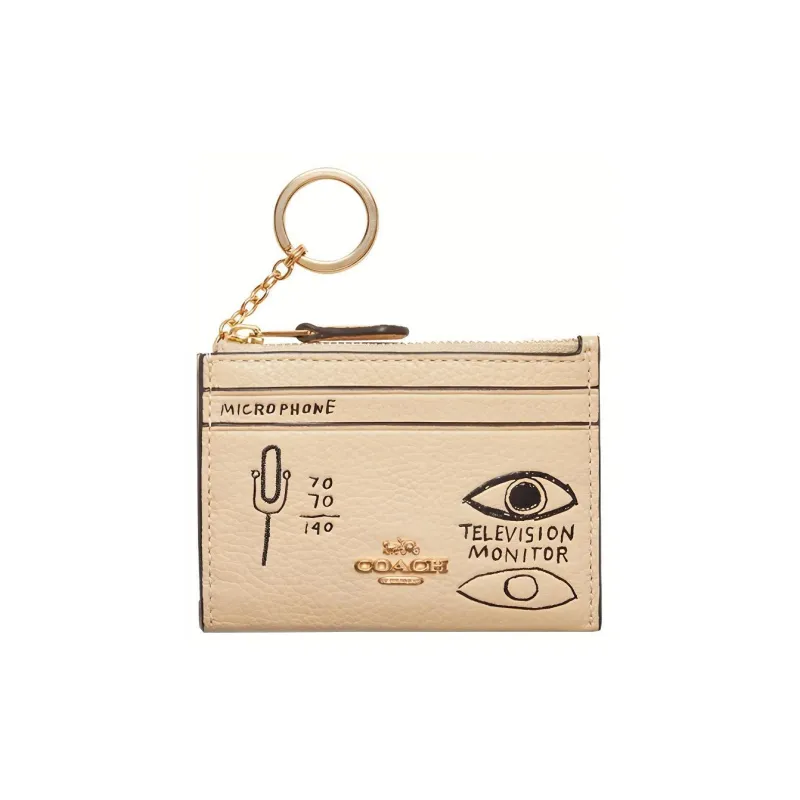 COACH Basquiat Artist Graffiti, Collaboration Skinny Id Case Leather Coin And Card Holder Women's Milk Tea-0