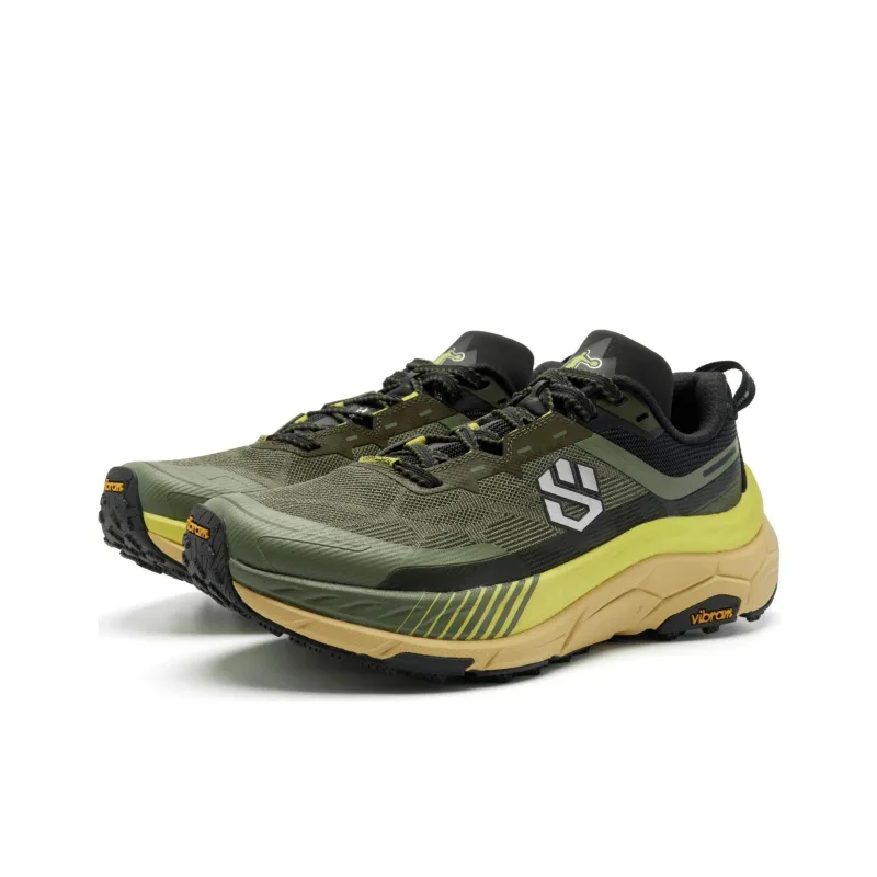 QIAODAN Mountain God 2.0 Running Shoes Men Low Top Dark Tea Brown Mustard Green-2