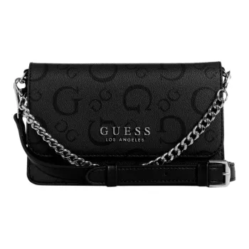 GUESS Faux Leather Coated Canvas Shoulder Bag Crossbody Bag Women's Black