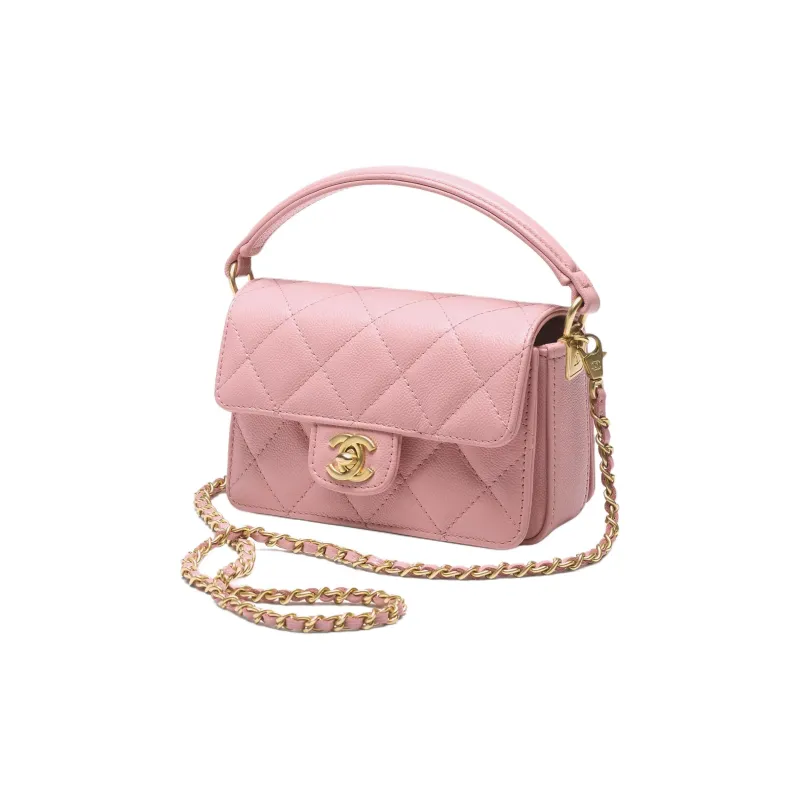 CHANEL Grain Bright Calfskin One Shoulder Handbag Mini Women's Light Pink-1