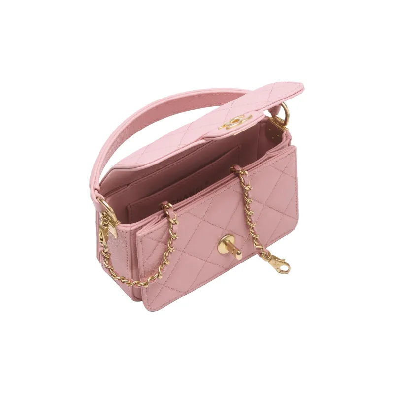 CHANEL Grain Bright Calfskin One Shoulder Handbag Mini Women's Light Pink-3