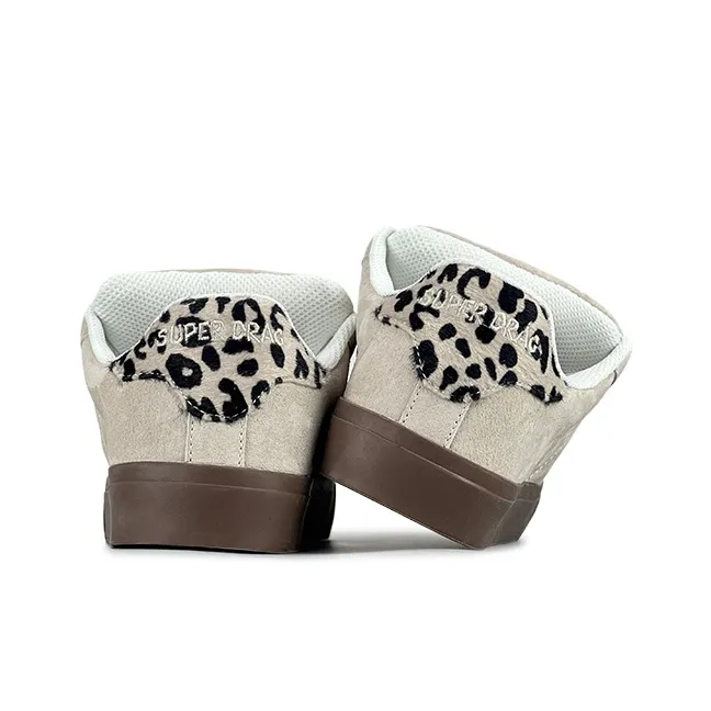 LuzaoT SUPER DRAG Anti Slip Wear Resistant Low Top Skateboard Shoes Unisex Leopard Print Brown-4