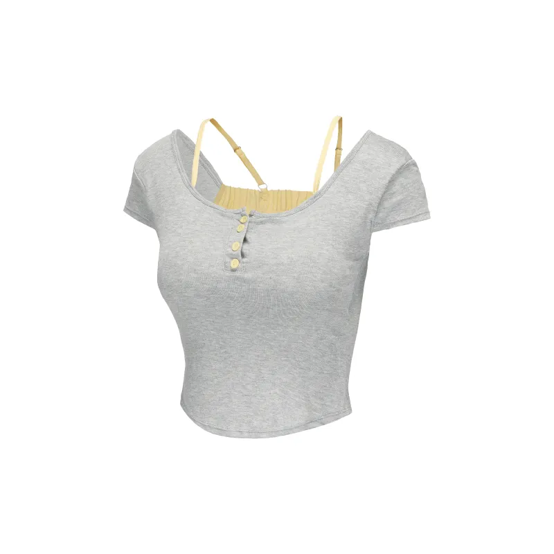 Vine Color Fashion Versatile T Shirt Women's Apricot Single Item-4