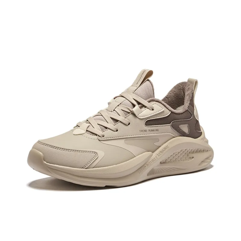 Erke Thermal Cushioning Rebound Waterproof Low Top Running Shoes Men's Light Linen Brownstone-2
