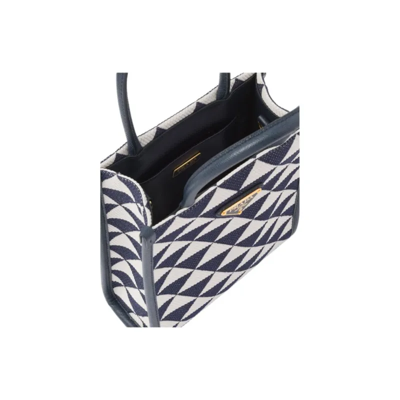 PRADA Symbole Fabric Shoulder Bag Crossbody Bag Handbag Mini Women's Blue & White-2