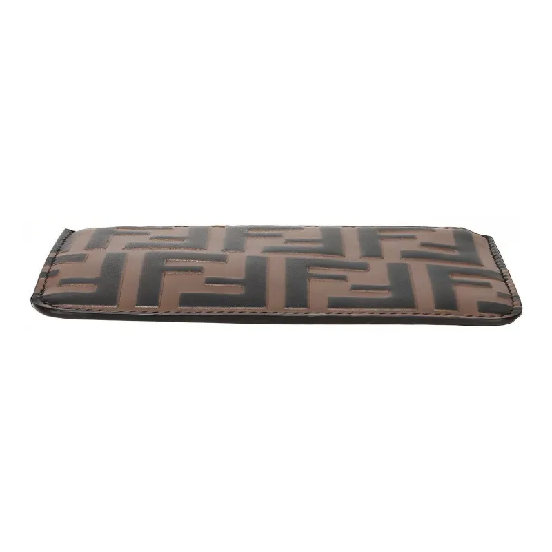 FENDI Calfskin Coin Purse Card Holder Clutch Wallet Women's Red Brown-3