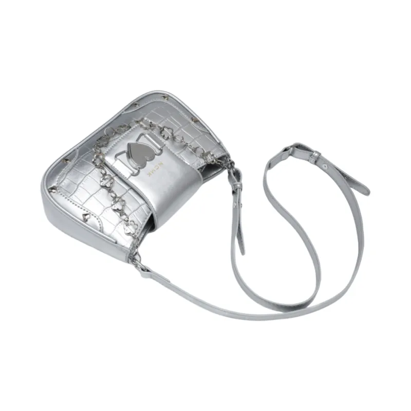 NOMK PU Shoulder Bag Crossbody Bag Women's White/Black/Blue/Silver-8