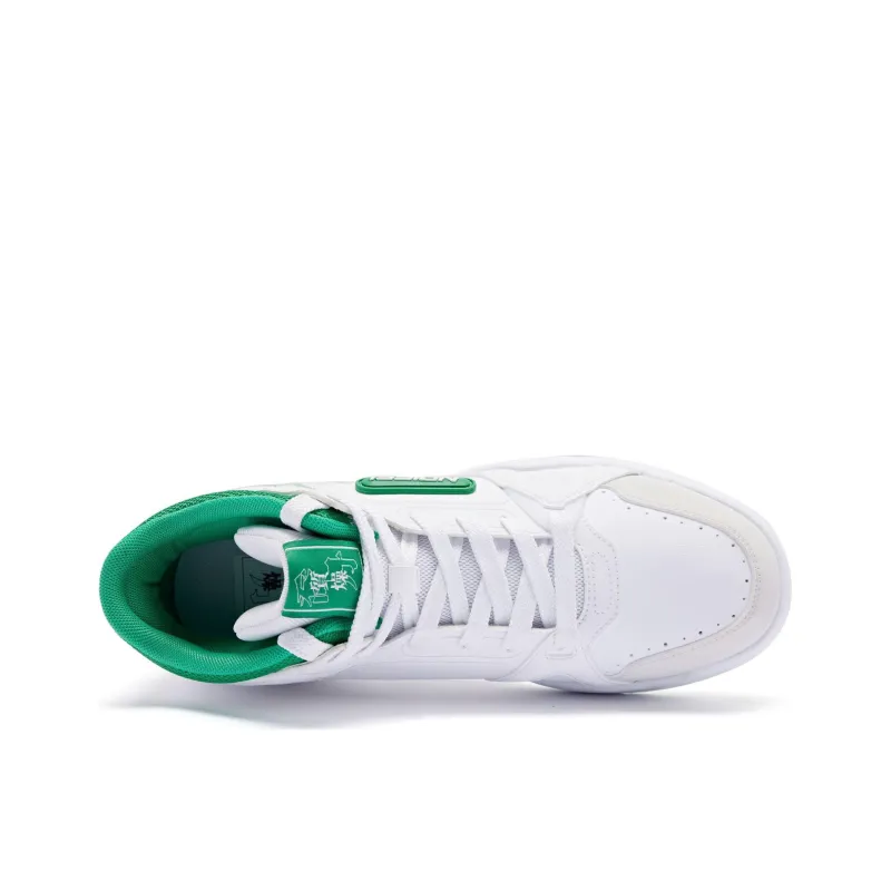 QIAODAN Anti Slip Wear Resistant Mid Top Skateboard Shoes Men's White Emerald-3