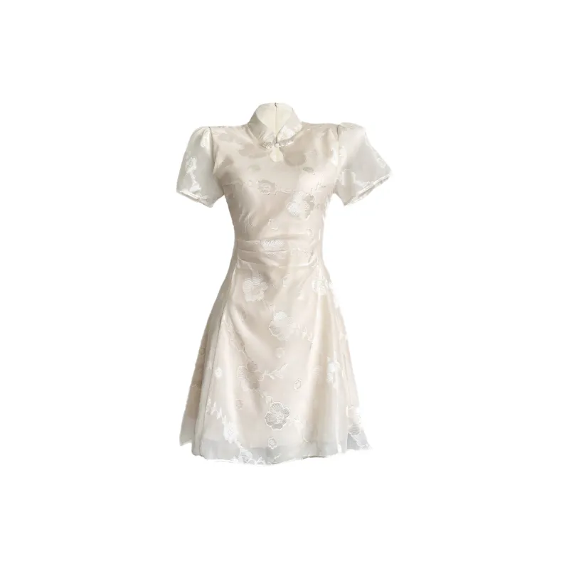 Pa33word Short Sleeved Dress Women's Beige Apricot-28