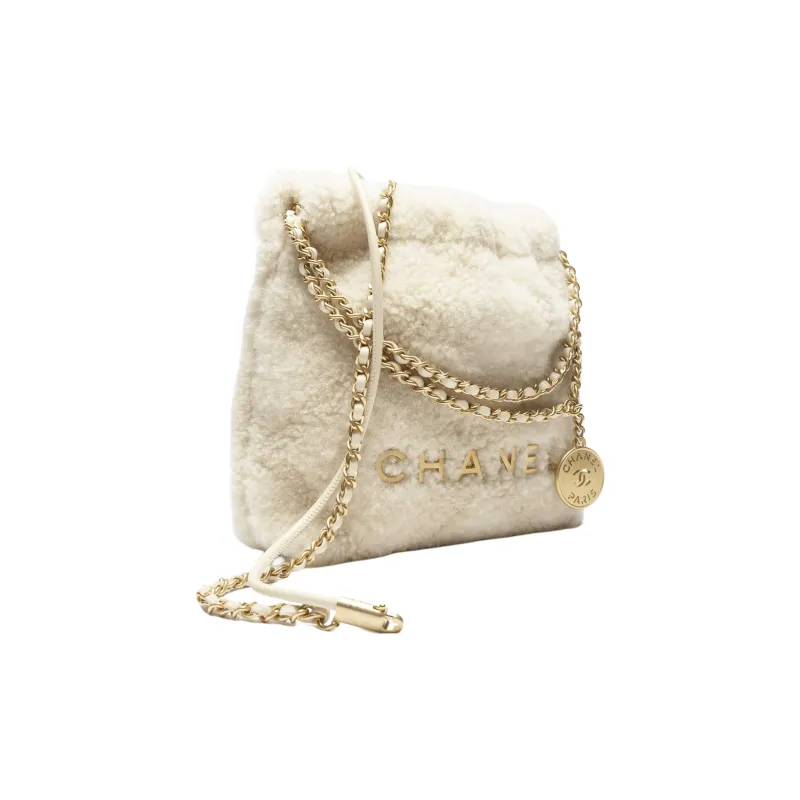 CHANEL Shearling Shoulder Bag, Crossbody Bag, Handbag Mini Women's Natural-2