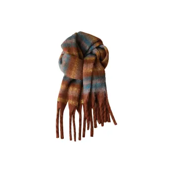 PLAN IN Cotton Polyester Knit Scarves Unisex Gray/Maillard/Green