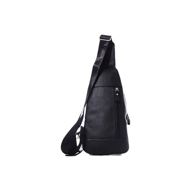 DOSRFINI Top Grain Cow Leather Sling Bag Medium Size Men's Black-1