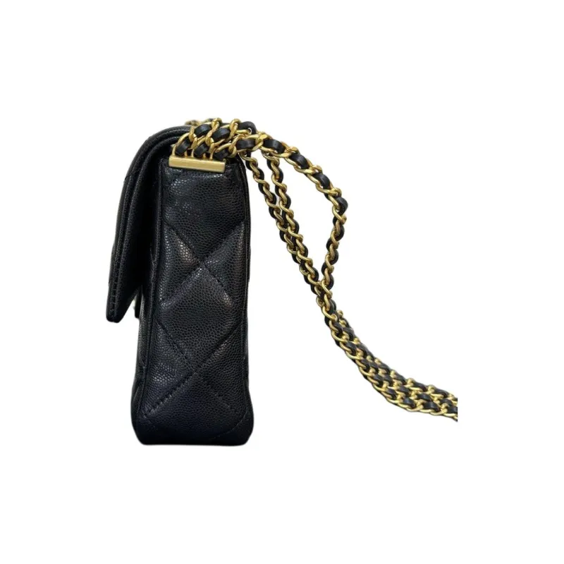 CHANEL Caviar Litchi Grain Cow Leather Shoulder Bag, Crossbody Bag Mini Women's Black-2