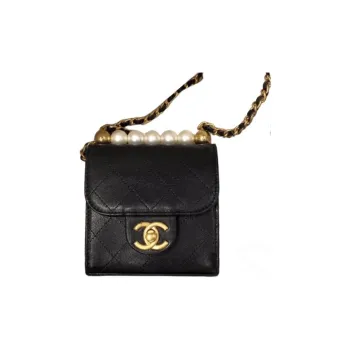 CHANEL Goatskin Crossbody Bag Shoulder Bag Women's Black