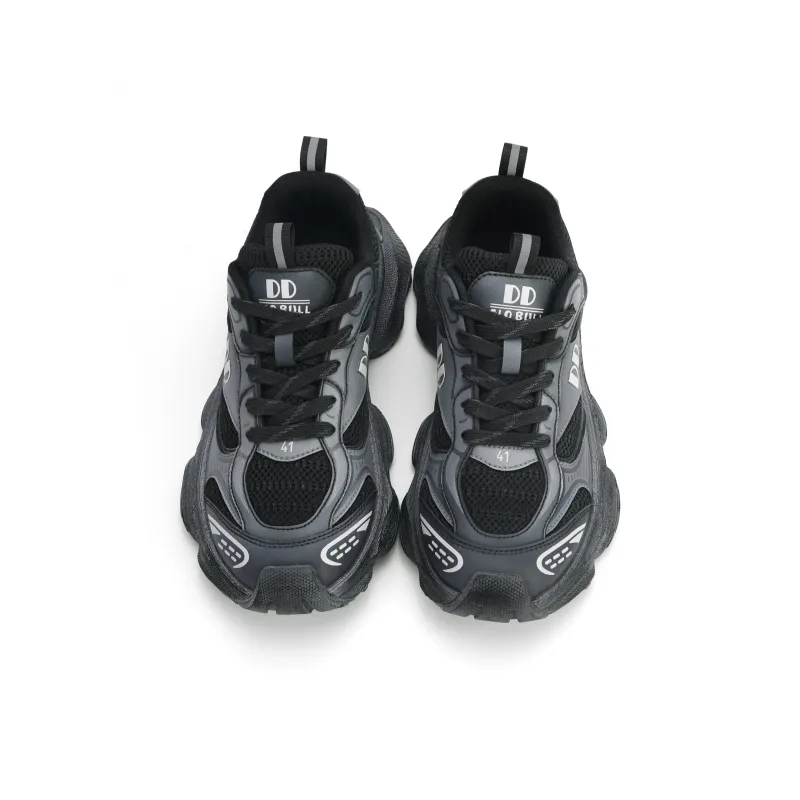 GLO BULL Height Increasing Wear Resistant Breathable Slip Resistant Low Top Chunky Sneakers Unisex Black Gray-3