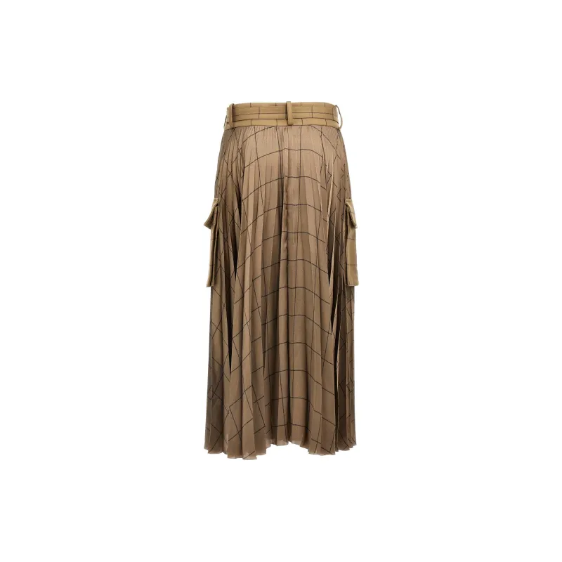 Sacai Windowpane Satin Skirt-1