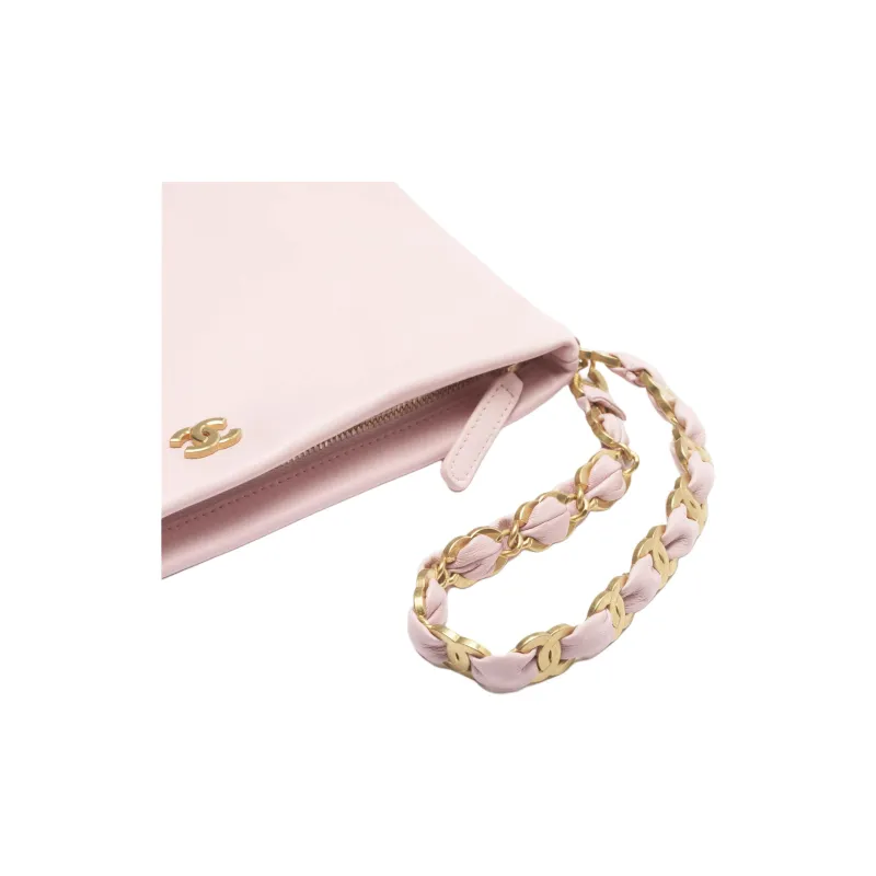 CHANEL Lambskin Clutch Women's Light Pink-2