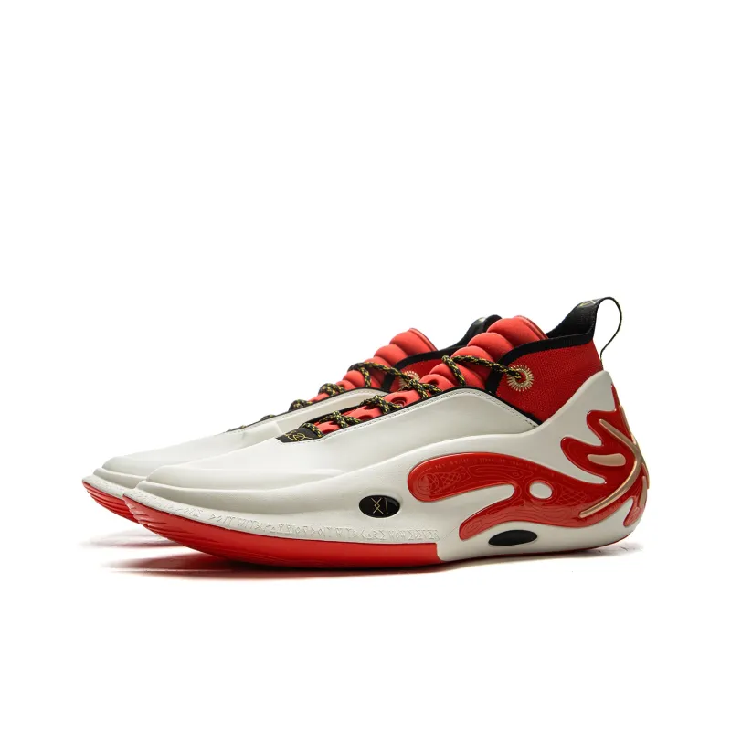 LiNing Wow11 Cushioning Anti-Slip And Wear-Resistant Lightweight Rebound Mid-Top Basketball Shoes Men's White Red-2