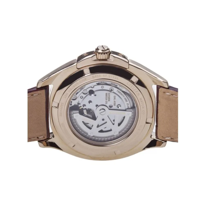 CITIZEN Automatic Mechanical Movement Cow Leather Strap Watch Men's Watches White Dial-2