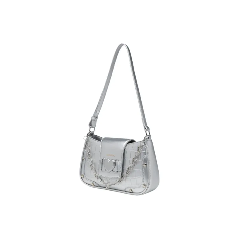 NOMK PU Shoulder Bag Crossbody Bag Women's White/Black/Blue/Silver-4