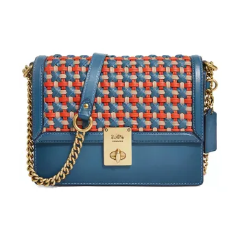 COACH Woven Leather Small Square Bag, Chain Bag, Shoulder Bag, Crossbody Bag Small Size Women's Blue