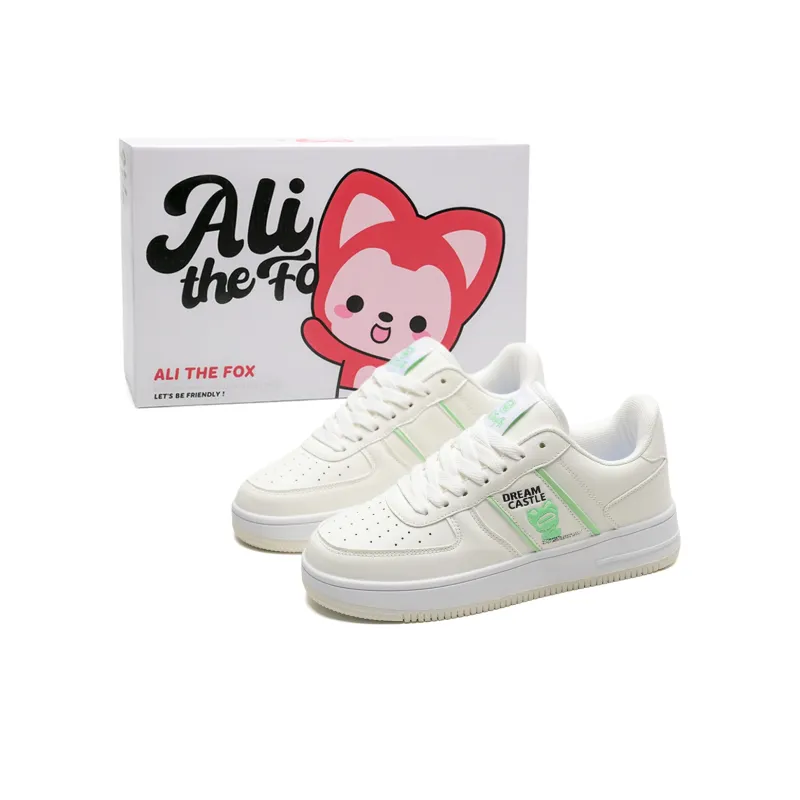 ALI THE FOX Anti Slip Wear Resistant Lightweight Breathable Low Top Skateboard Shoes Unisex White Green Box Included-0