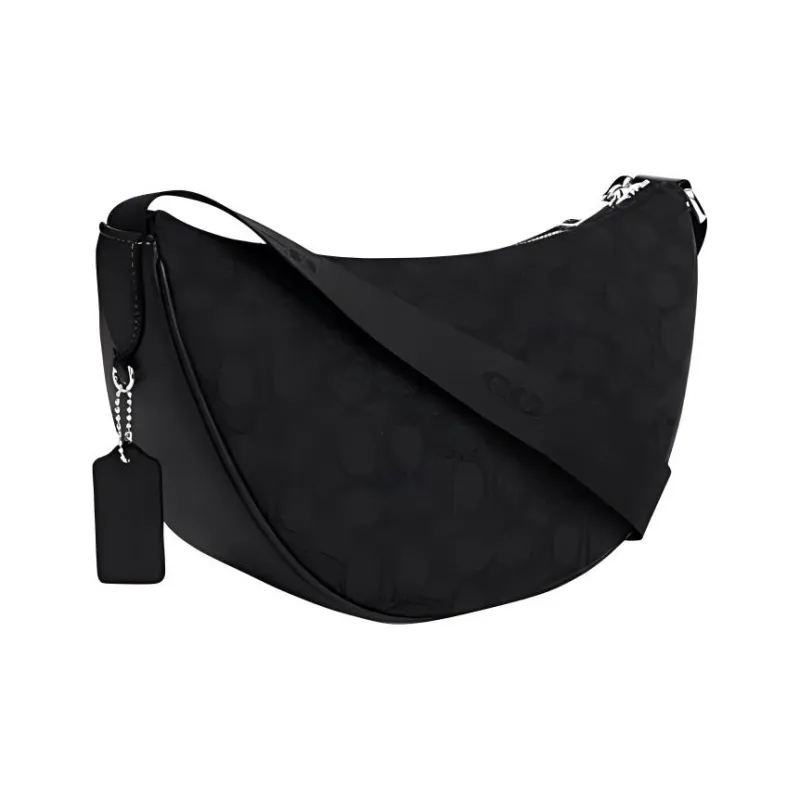 COACH Fabric Cow Leather Patchwork Crossbody Bag Shoulder Bag Large Size Women's Black-1