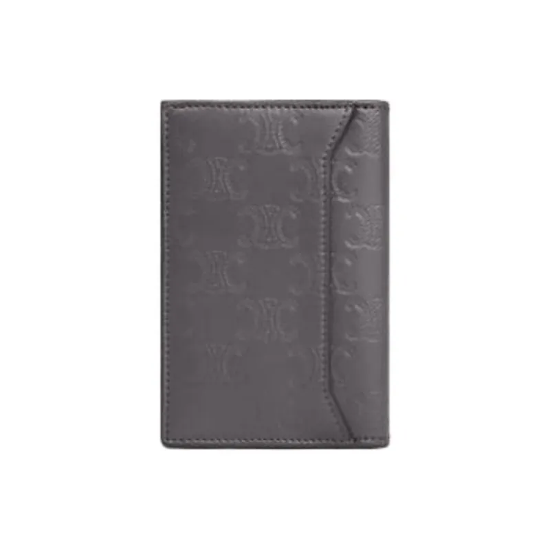 CELINE Triomphe Calfskin Card Holder Men's Gray-3