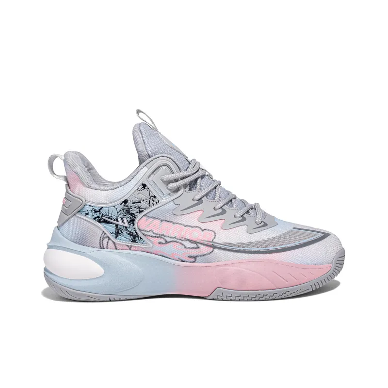 Warrior Abrasion Resistant Breathable Coverage Low Top Basketball Shoes Men's Gray Pink Blue-1
