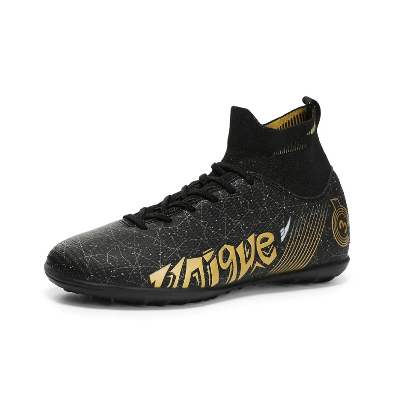 Kuding Soccer Shoes Unisex Mid Top Black/White/Blue-13