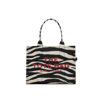 MARC JACOBS Cotton Canvas Bag, Tote Bag, Shopping Bag, Shoulder Bag, Handbag Large Size Women's White & Black