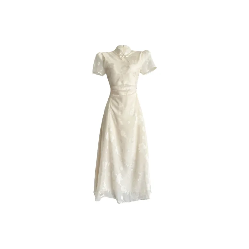 Pa33word Short Sleeved Dress Women's Beige Apricot-32