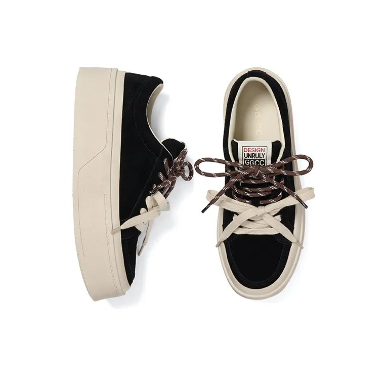 GG CC Skateboard Shoes Women's Low Top Black/Khaki-1