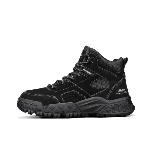 Jeep Anti Slip And Wear Resistant Warm Height Increasing High Top Hiking Shoes Men's Black