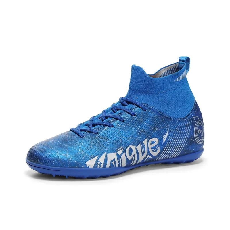 Kuding Soccer Shoes Unisex Mid Top Black/White/Blue-10