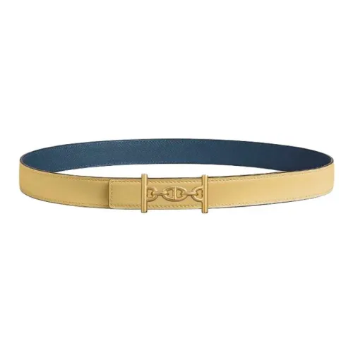HERMES Calfskin Leather Belts Women's Yellow 2.4CM