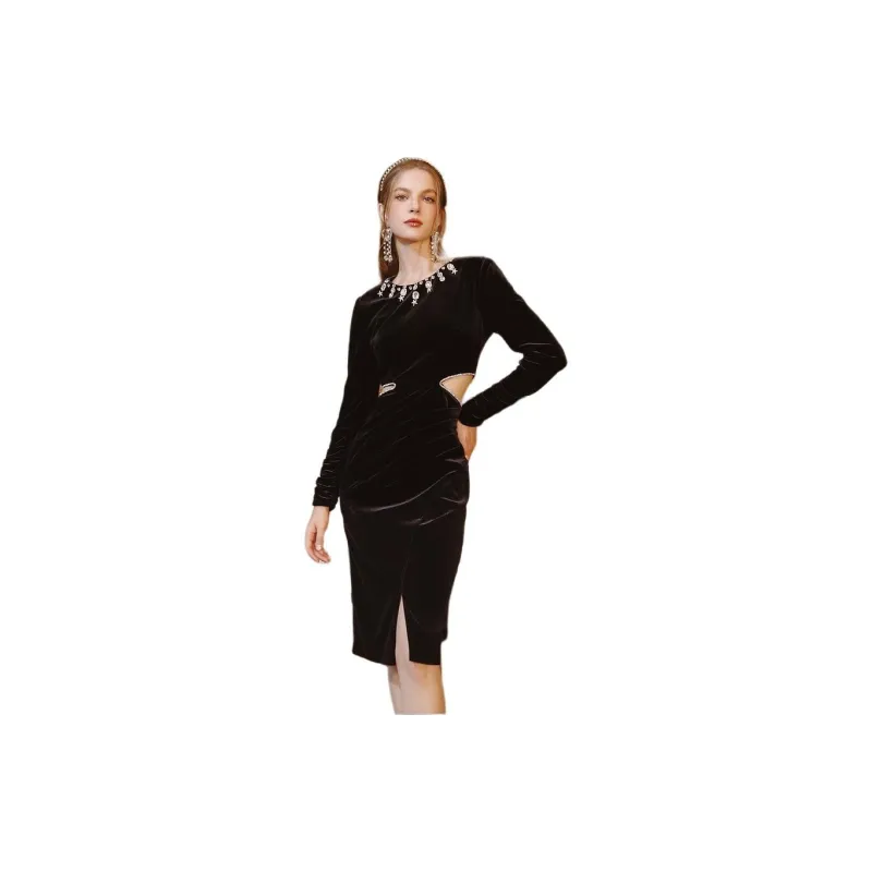 AIVEI Long Sleeved Dress Women's Black-2