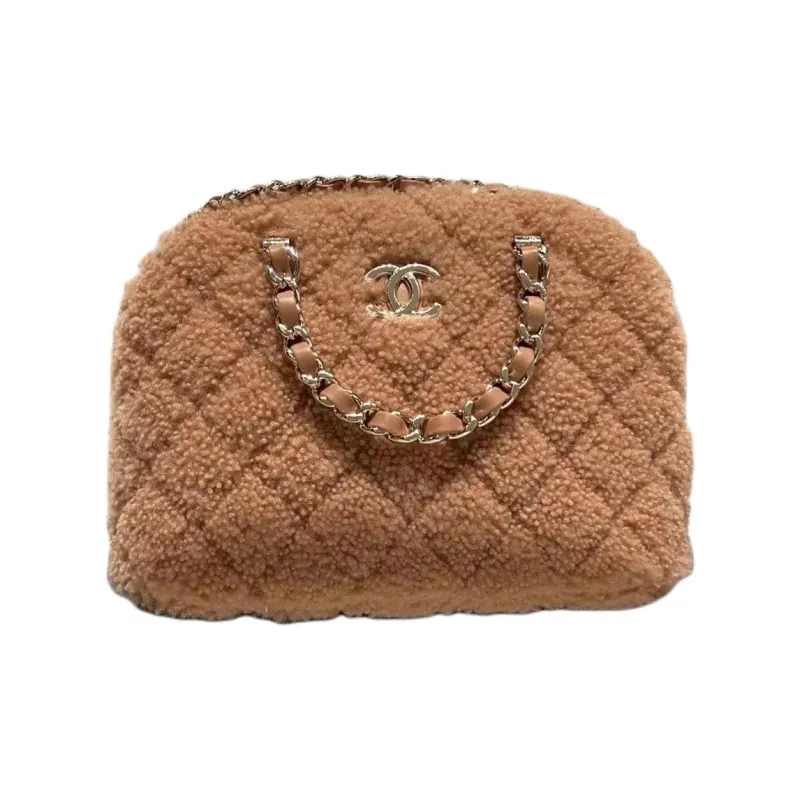 CHANEL Wool Lambskin Portable Crossbody Bag, Shoulder Bag Women's Dark Beige-0
