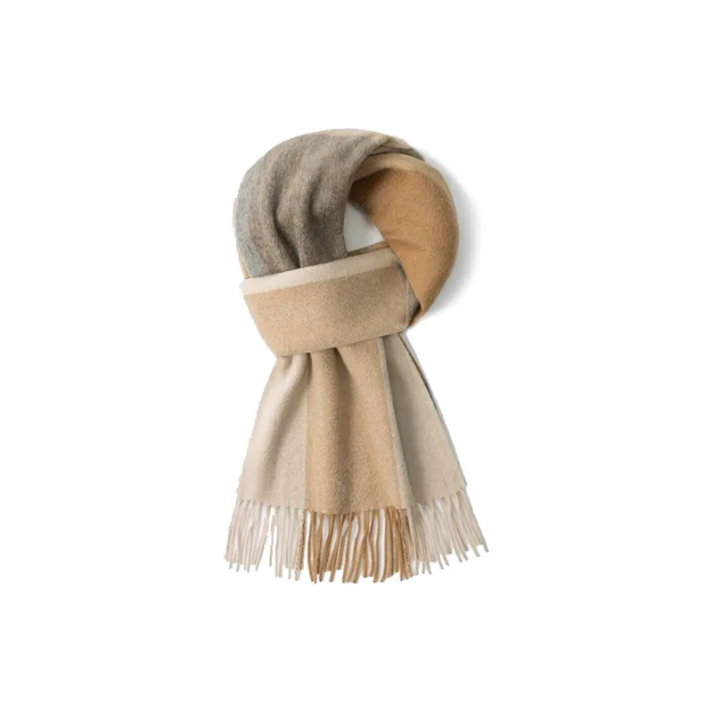 Shanghai Story 100% Cashmere Knit Scarves Unisex Beige And Orange Check Gift Box Set-38