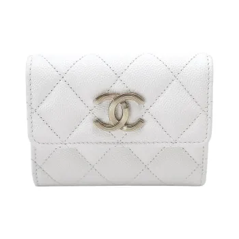 CHANEL Grain Caviar Calfskin Card Holder Women's White