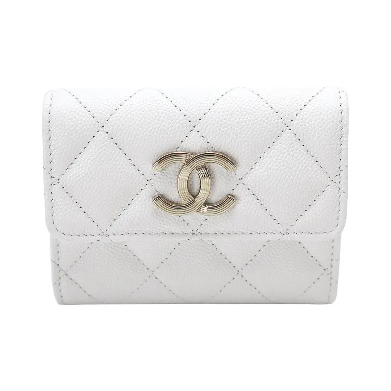 CHANEL Grain Caviar Calfskin Card Holder Women's White-0