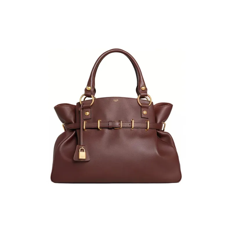 CELINE Cow Leather Shoulder Bag, Crossbody Bag, Handbag Medium Size Women's Brown-0