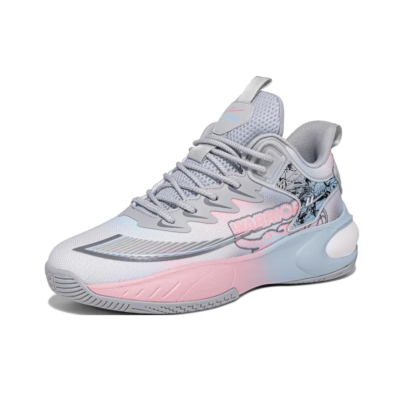Warrior Abrasion Resistant Breathable Coverage Low Top Basketball Shoes Men's Gray Pink Blue-2
