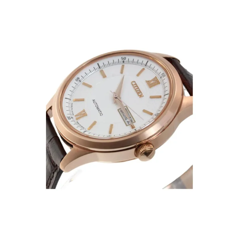 CITIZEN Automatic Mechanical Movement Cowhide Strap Watch Men's Watch White Dial-3