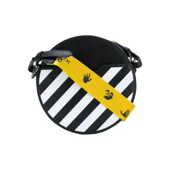 OFF WHITE Diag Round Bag Black/White With Yellow Strap